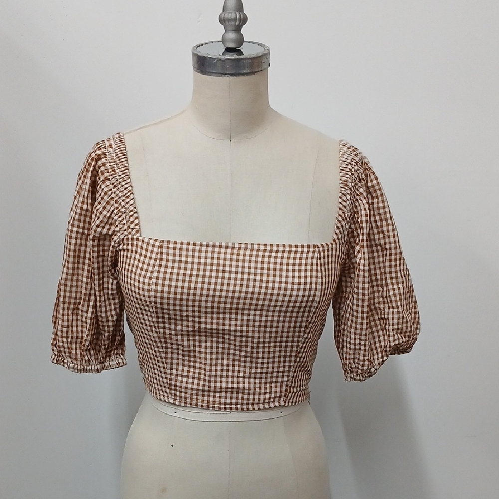 NWT Rhythm Barmaid Brown and White Checkered Crop Top Size L